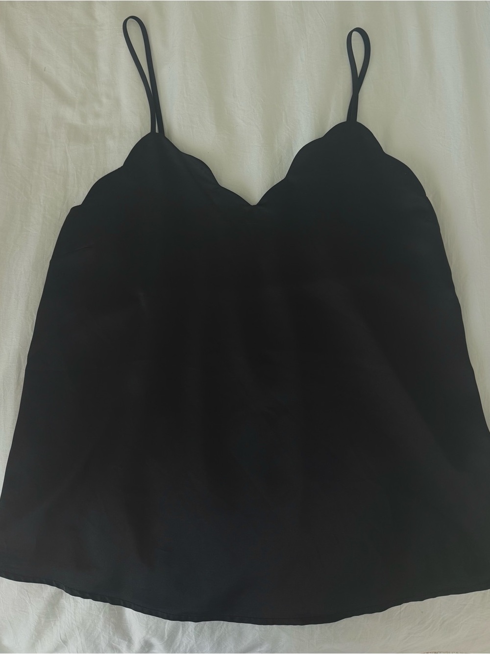 Black Scallop Trim Spaghetti Strap Women's Top